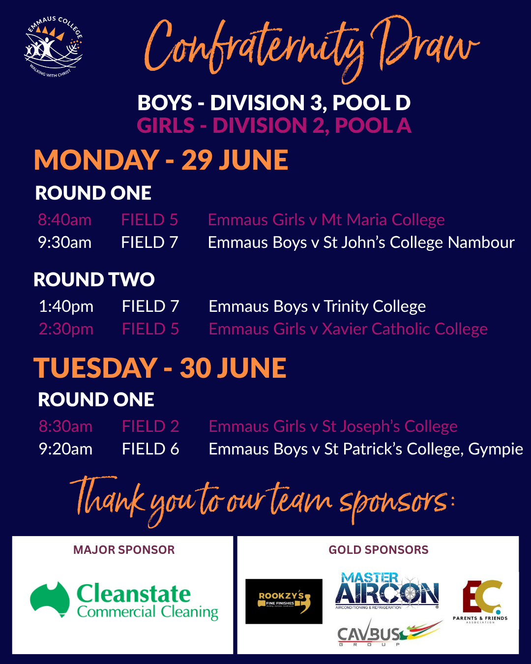 Confraternity Draw - Pool Matches